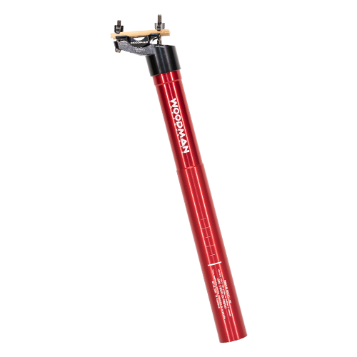 Woodman Post DX is lightweight red aluminum seatpost with 25mm offset black 27.2 x 350mm